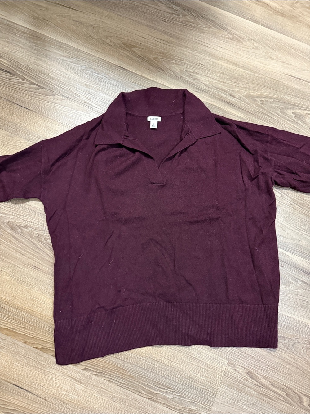L.L. Bean Women’s Maroon Open-Collar Polo Sweater